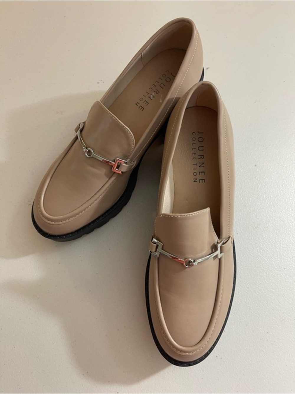 Journee Collection Women's Kezziah Platform Lug Loafer Taupe Size 10 Old Money